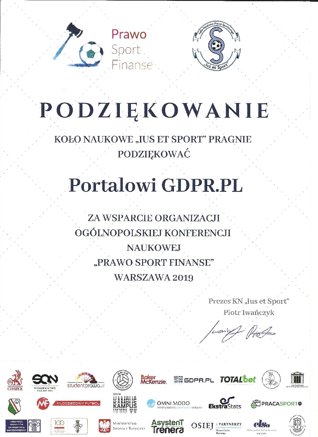 Podziękowanie dla Portalu GDPR. PL