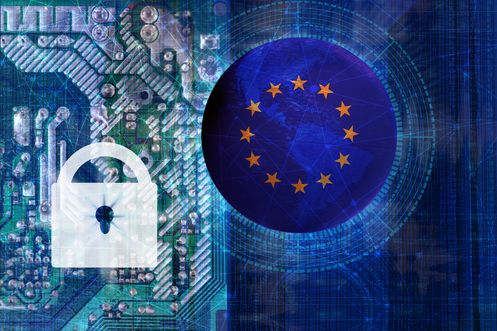 Cyberprzestrzeń - z- gwiazdami -UE-obok-zamknięta-kłódka