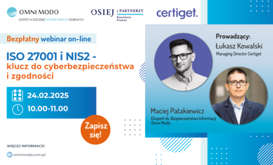 Zapisz się webinar: „ISO 27001 i NIS2 – klucz do cyberbezpieczeństwa i zgodności”